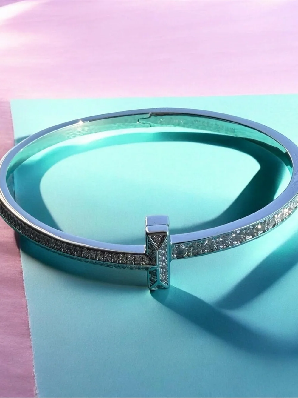 Tiffany & Co. Silver Bow Diamond Accent Bangle - Blue-Green